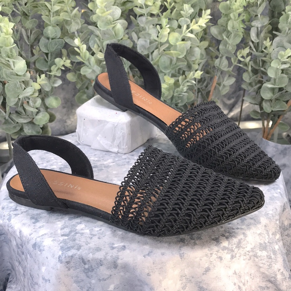 Massini Bella Black Elastic Weave Slingback Mule Dress Flats